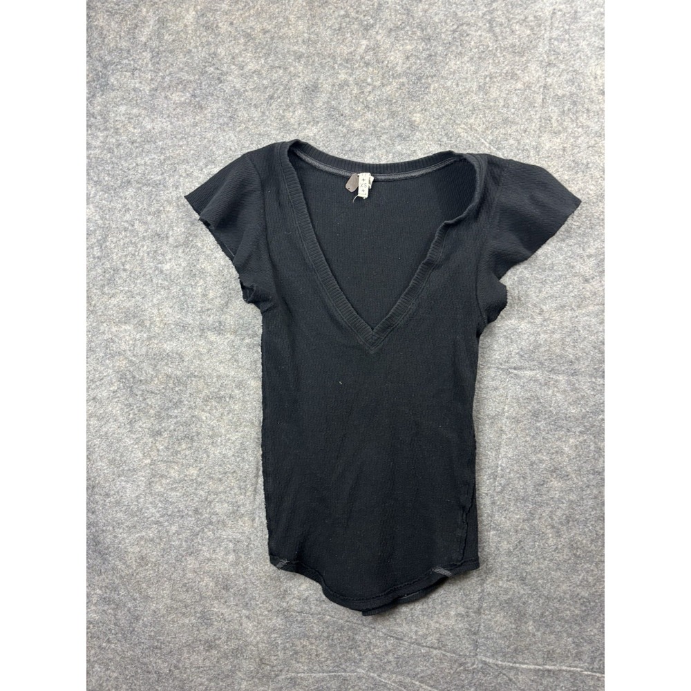 Free People We The Free Fitter Plunge V Neck Ruffle Sleeve Tee Size XS Ribbed